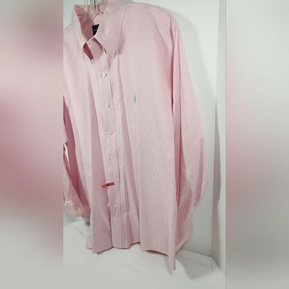 VINTAGE Polo Ralph Lauren Custom Fit Shirt Men's 16 1/2 32/33 Striped Pink White - Picture 2 of 14
